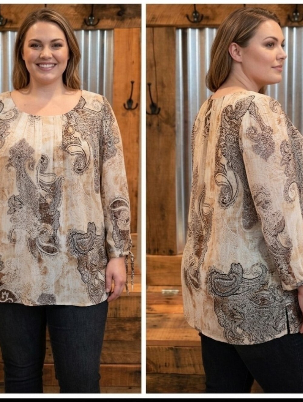 1X 2 Layer Blouson Top Glittery Dress Barn Tapestry Pattern